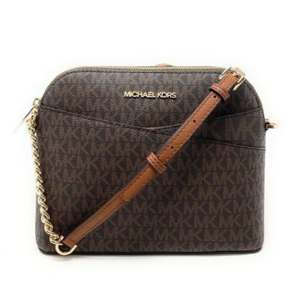 Michael Kors Dark Brown Crossbody Bag with Gold Accents